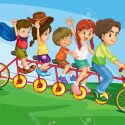 Top  Cartoon Of Family Riding On Long Bicycle Stock Vector Friends Drawing
